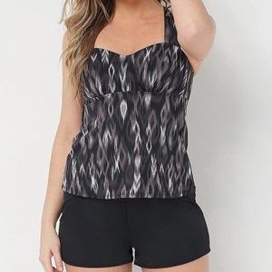 Denim & Co. Beach Tankini Top Shorts Swimsuit Set